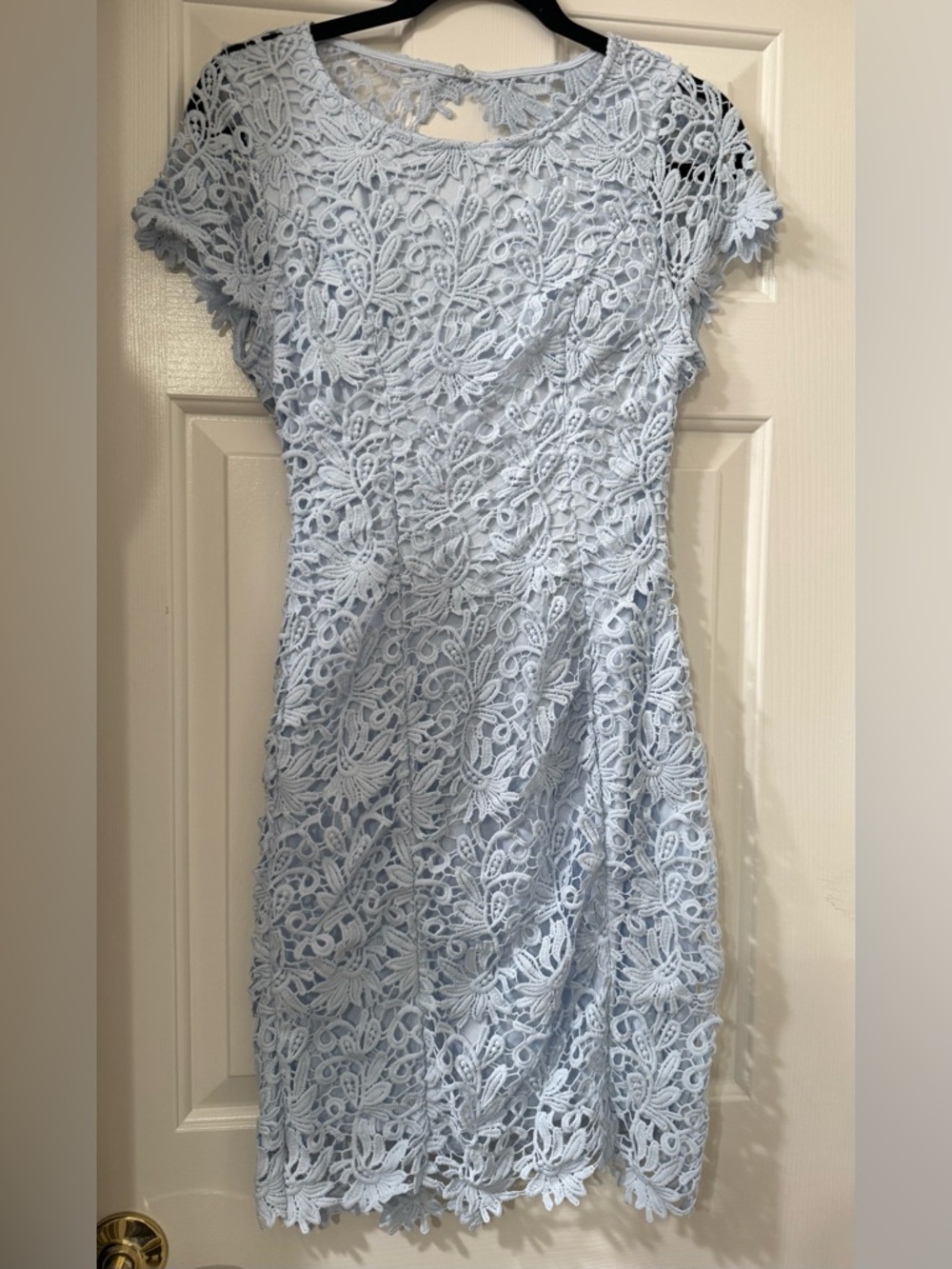 Lulu's Powder Blue Romance Language Lace Backless Mini Dress - Medium *NWOT